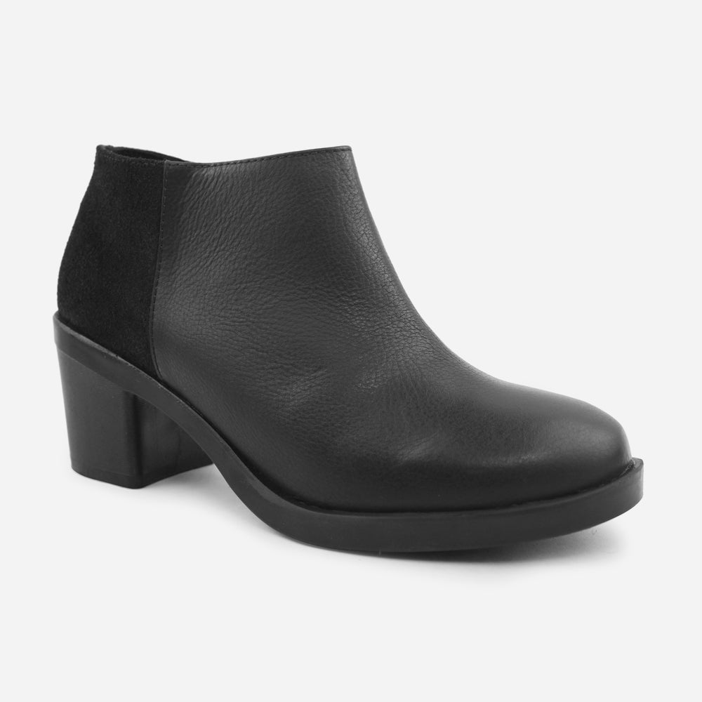 Botin tacon elisabett de cuero para mujer - Negro