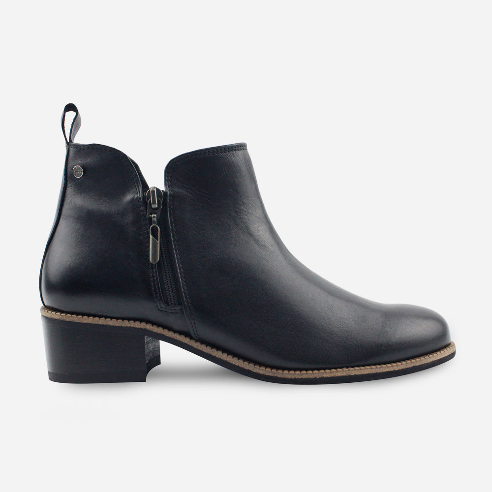 Botin plano vera de cuero para mujer - Negro