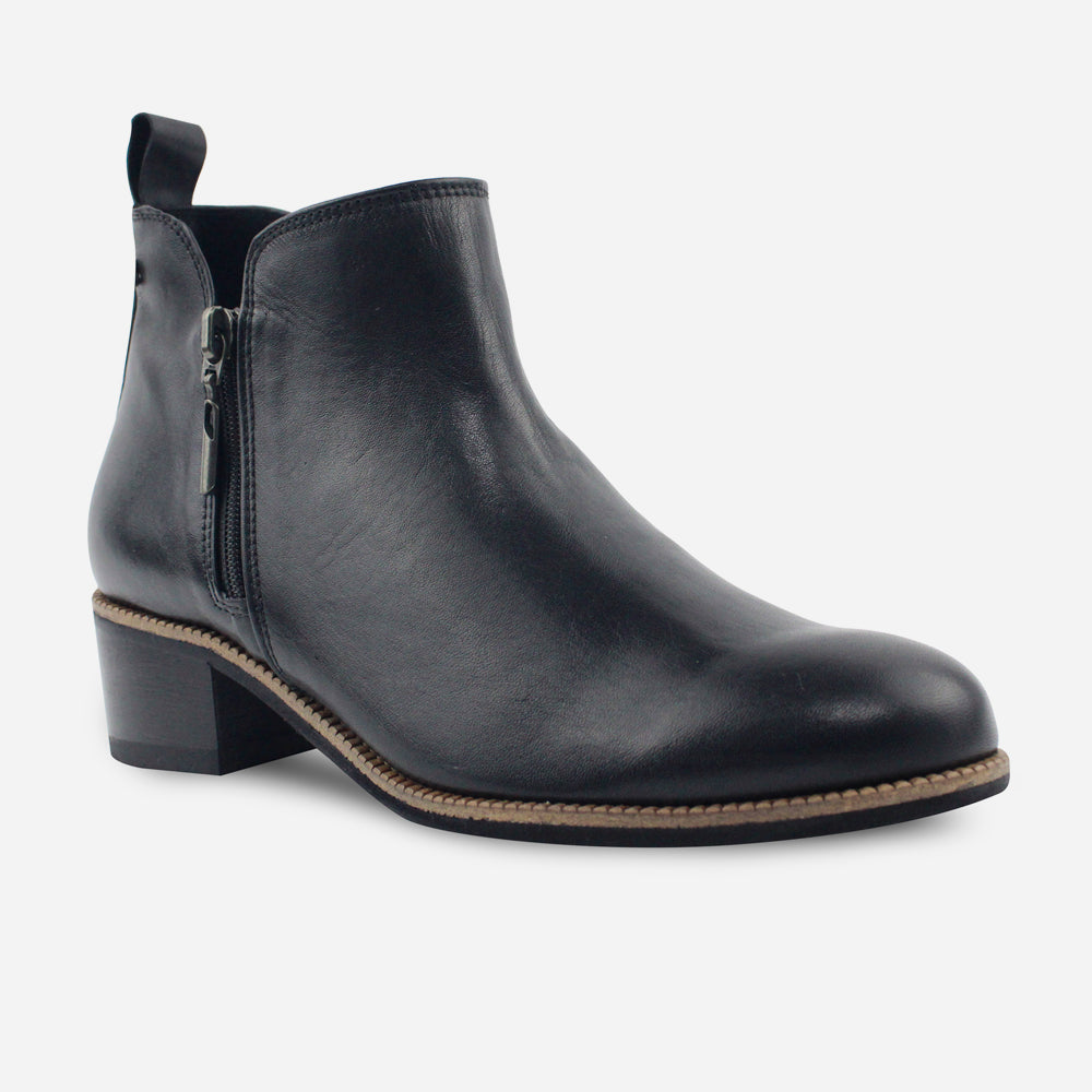 Botin plano vera de cuero para mujer - Negro