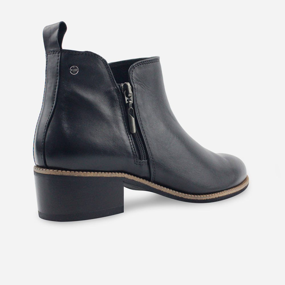 Botin plano vera de cuero para mujer - Negro