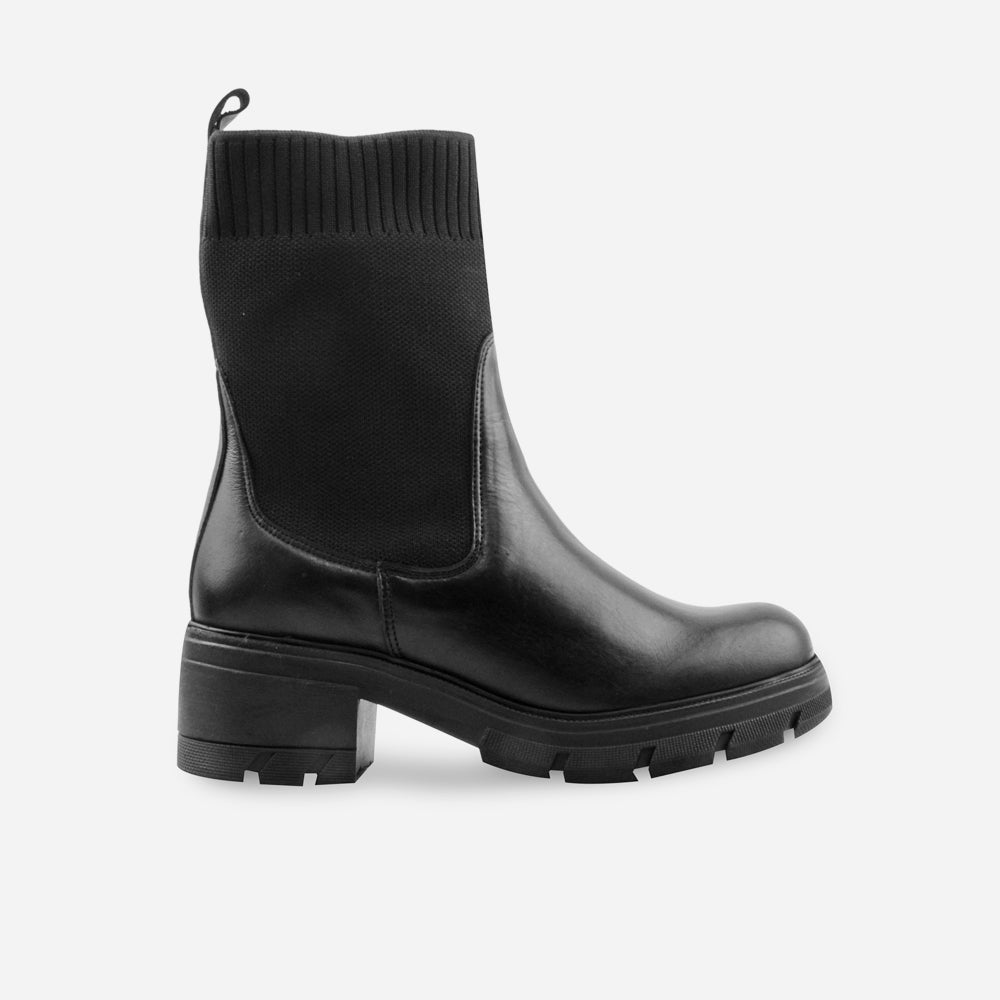 Bota plana amanecer de cuero graso para mujer - Negro