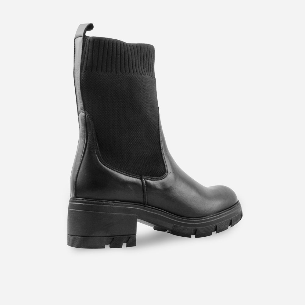 Bota plana amanecer de cuero graso para mujer - Negro