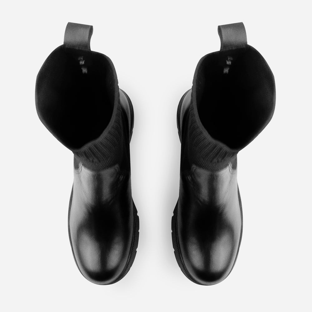 Bota plana amanecer de cuero graso para mujer - Negro