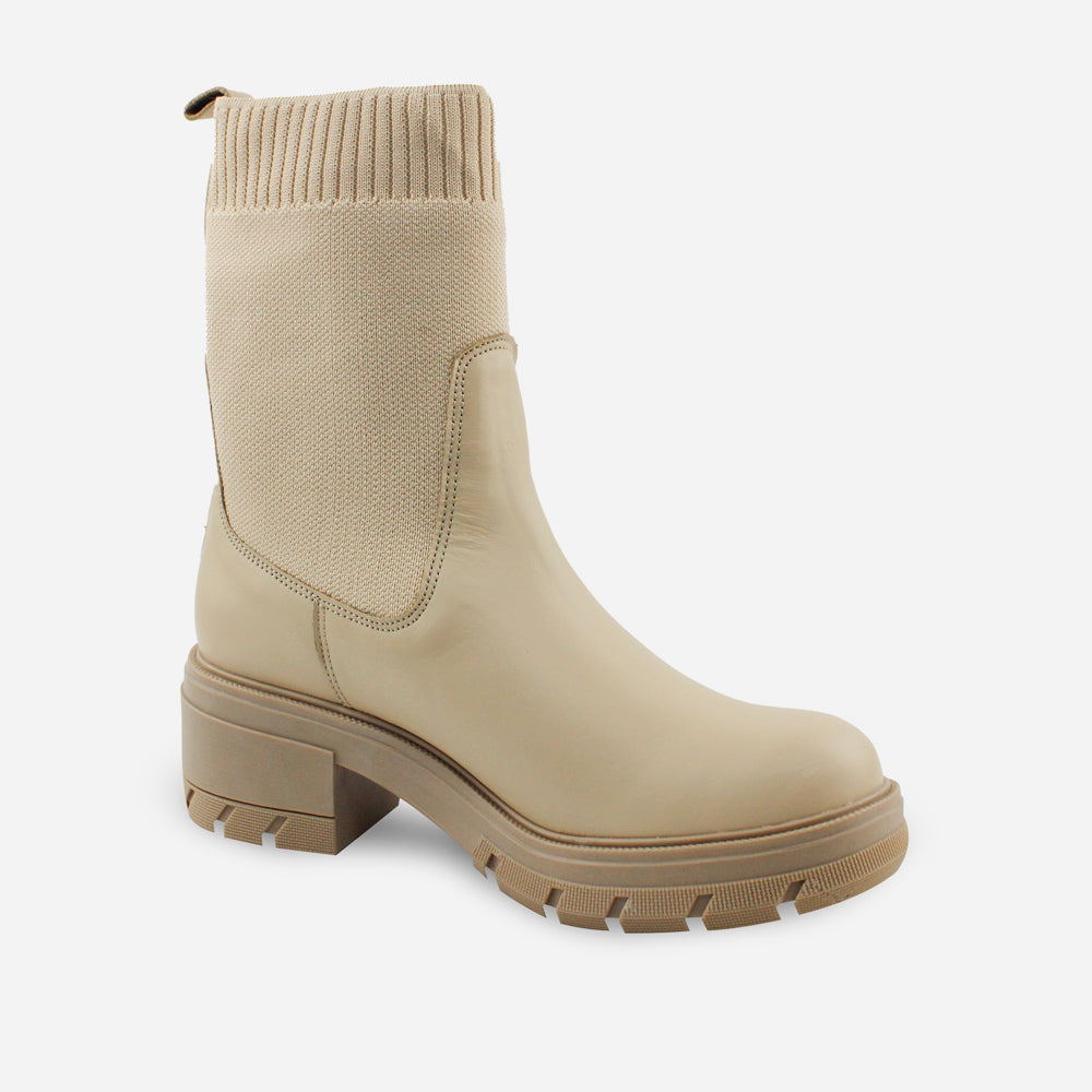 Bota plana amanecer de cuero para mujer - Beige