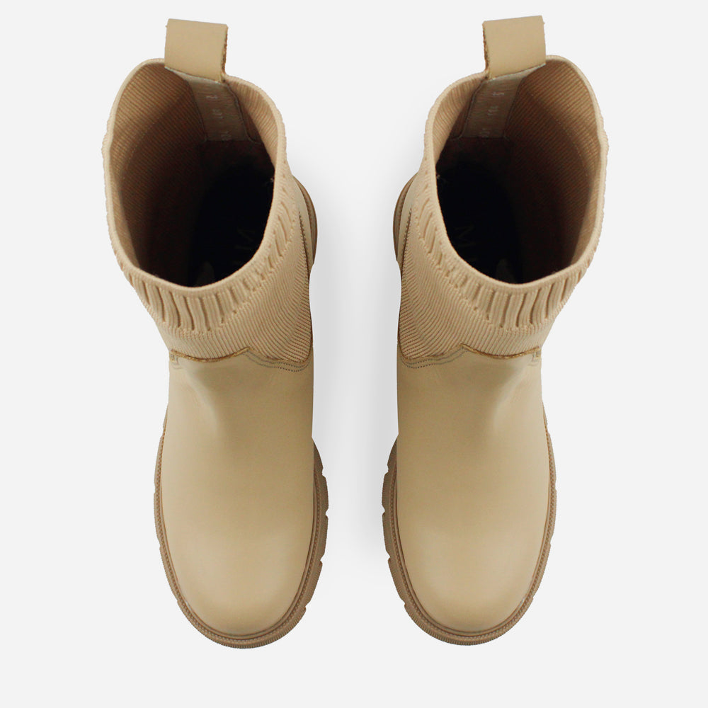 Bota plana amanecer de cuero para mujer - Beige