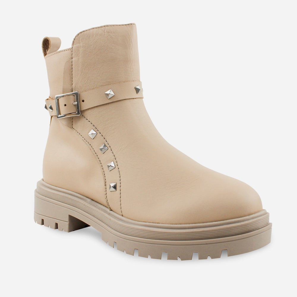 Botin plano lilo de cuero para mujer - Beige