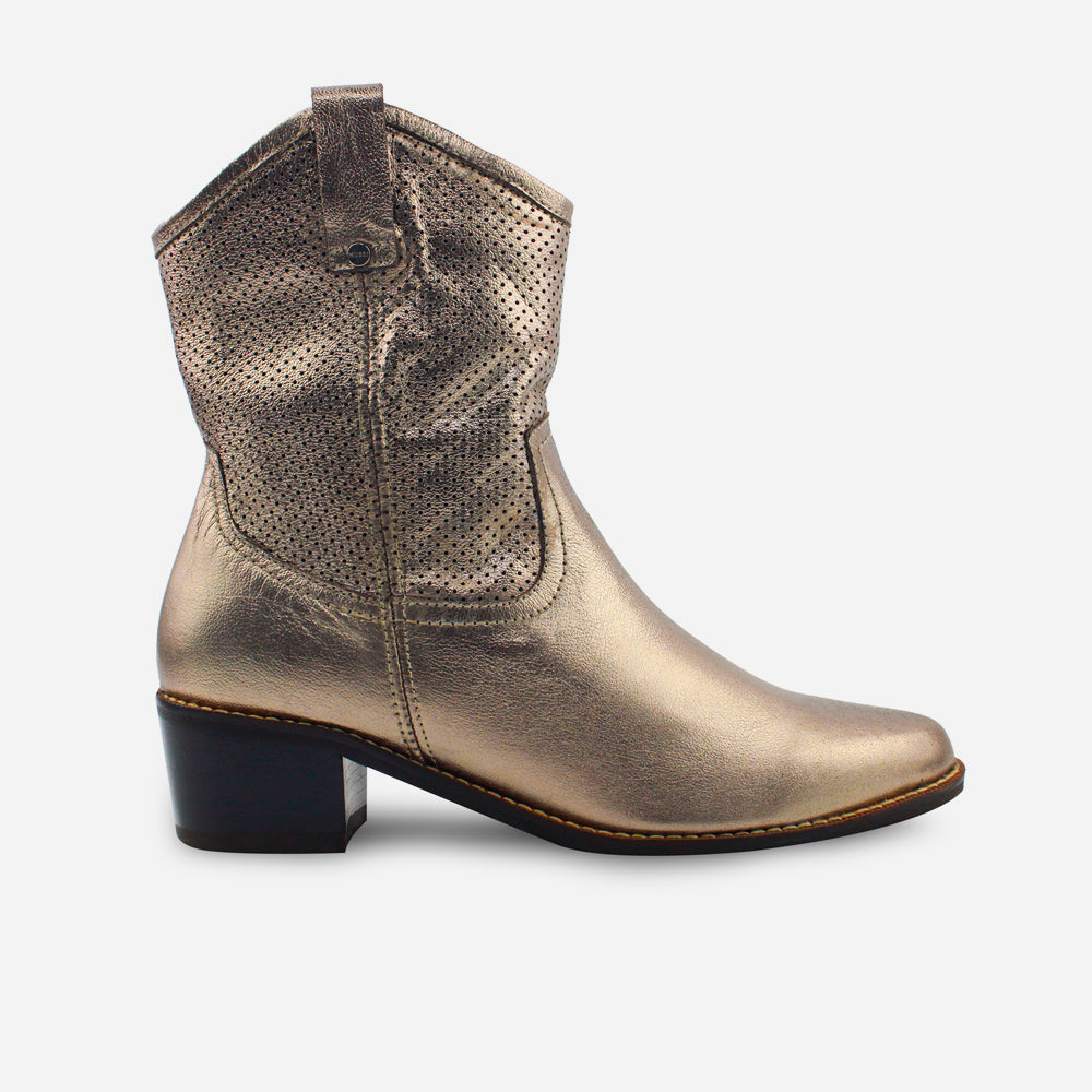 Botin texano luciana de cuero para mujer - Bronce