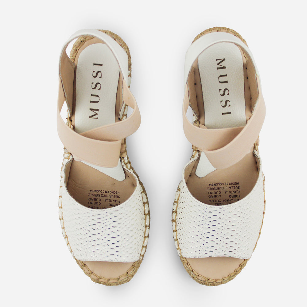 Sandalia espadrilla liz de cuero para mujer - Hueso