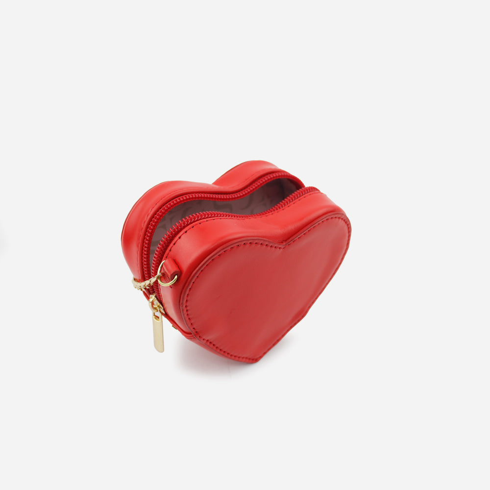 Monedero corazón de cuero para mujer - Rojo