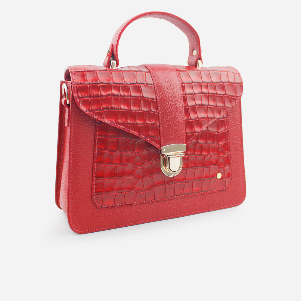 Bolso manos libres dorina de cuero para mujer - Rojo