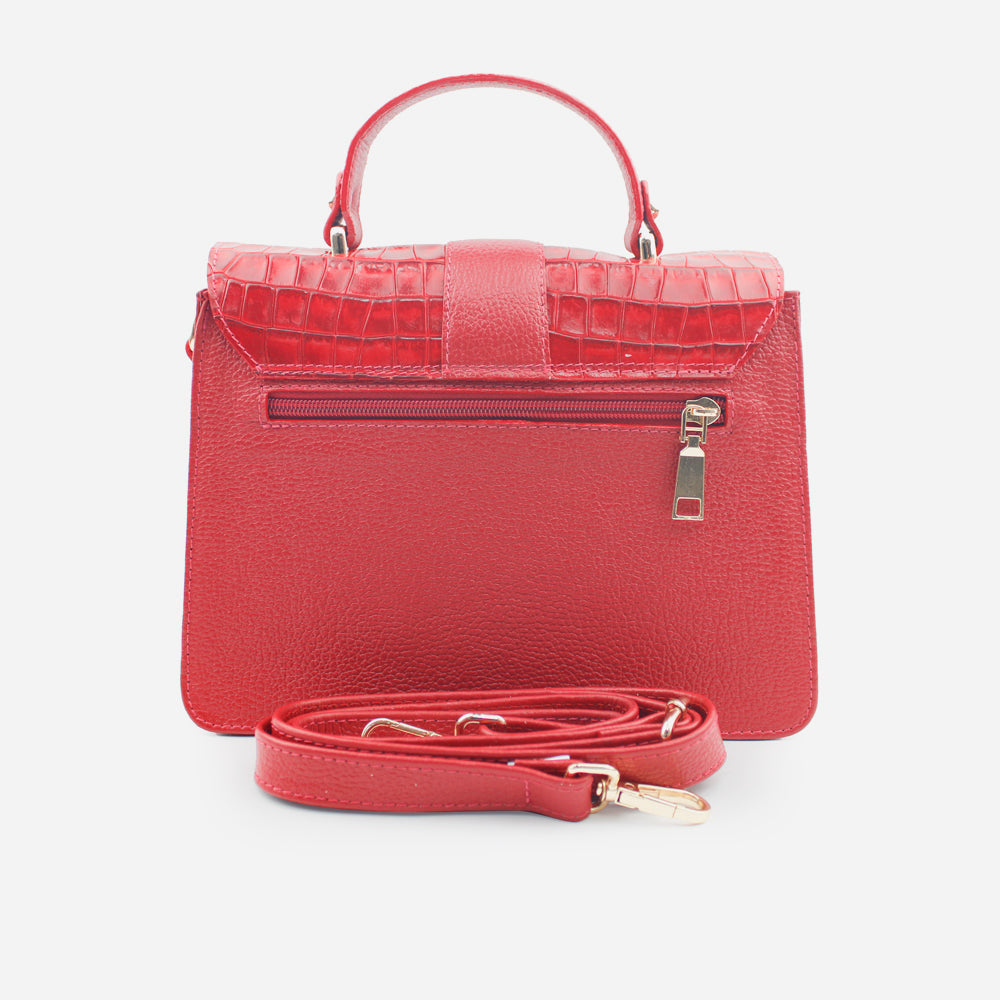 Bolso manos libres dorina de cuero para mujer - Rojo