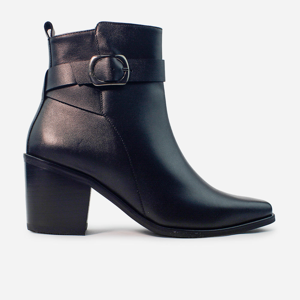 Botin tacon vania de cuero para mujer - Negro