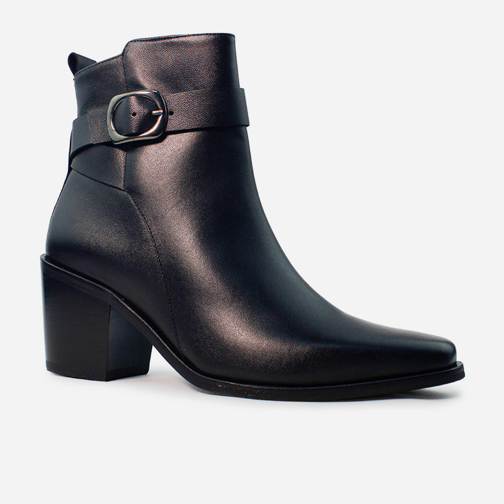 Botin tacon vania de cuero para mujer - Negro