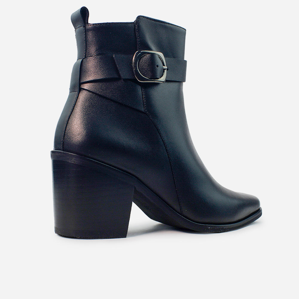 Botin tacon vania de cuero para mujer - Negro