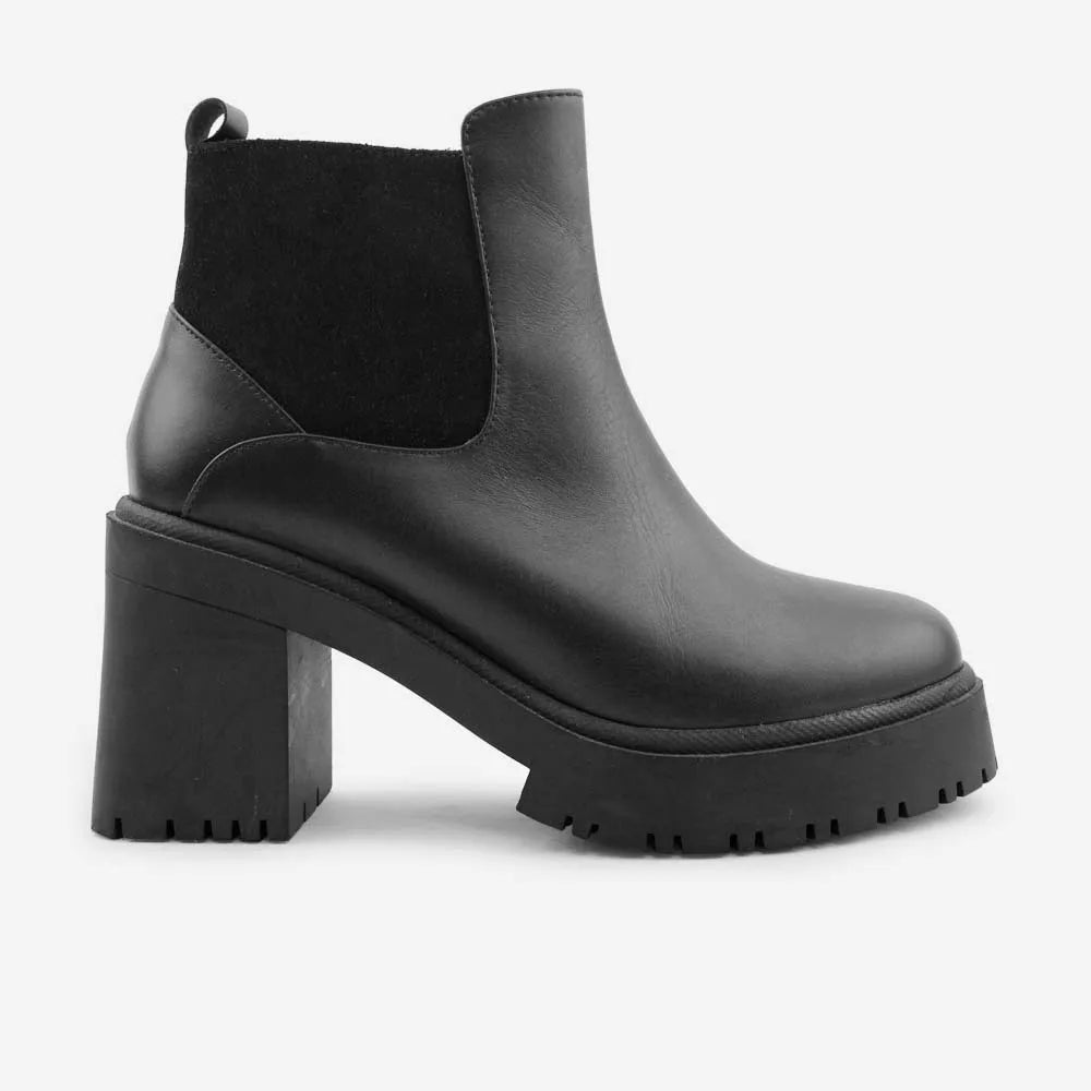 Botin tractorado evangeline de cuero para mujer - Negro