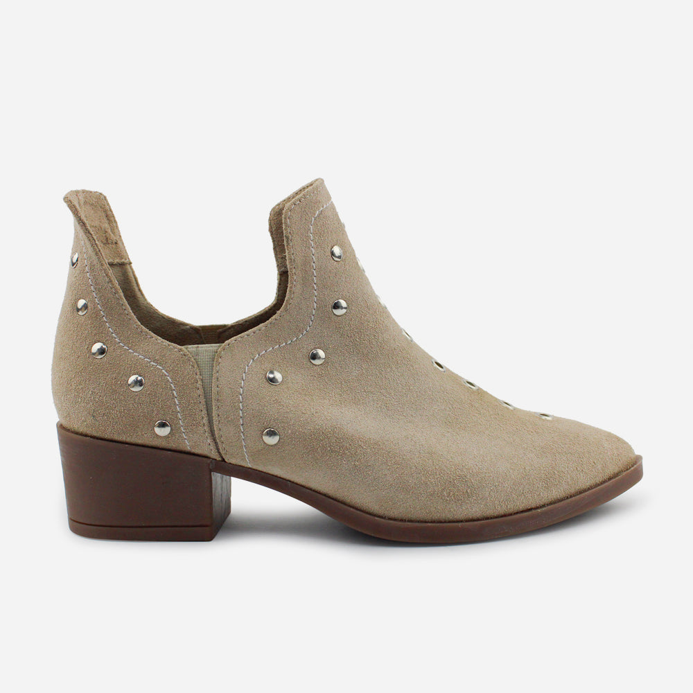 Botin tacon amber de cuero carnaza para mujer - Nude