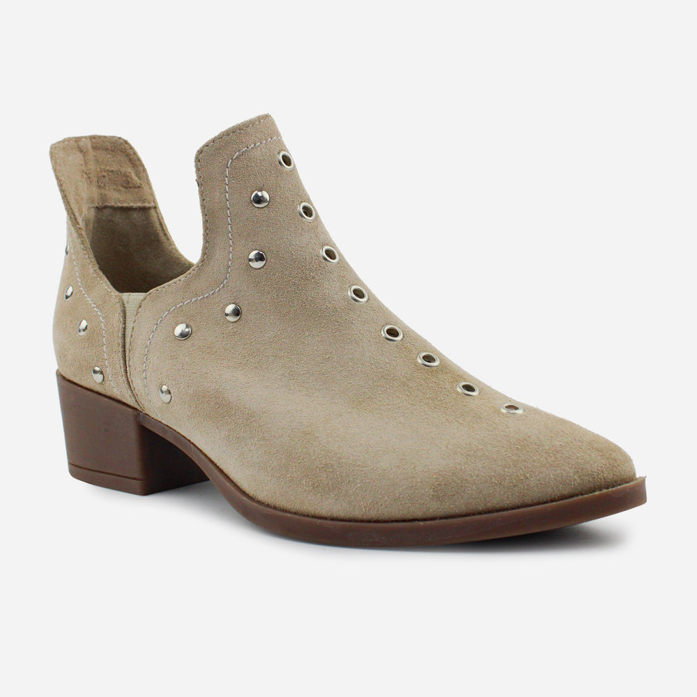 Botin tacon amber de cuero carnaza para mujer - Nude