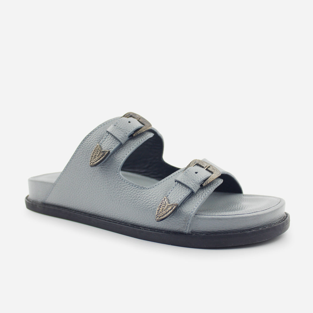 Sandalia plana cherry de cuero para mujer - Gris