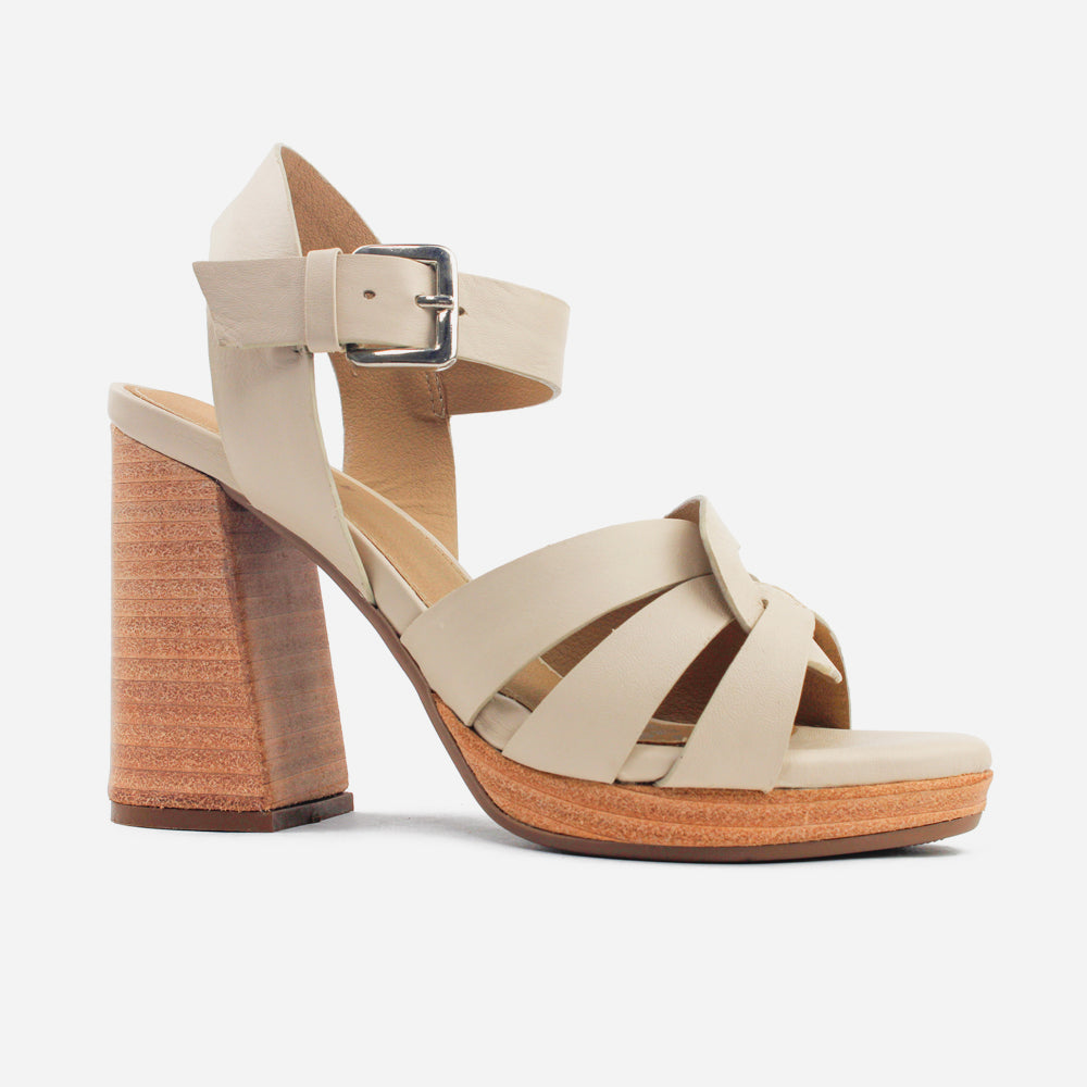 Sandalia tacon plataforma mía de cuero para mujer - Beige