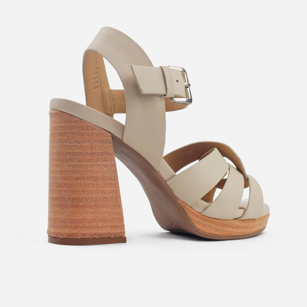 Sandalia tacon plataforma mía de cuero para mujer - Beige