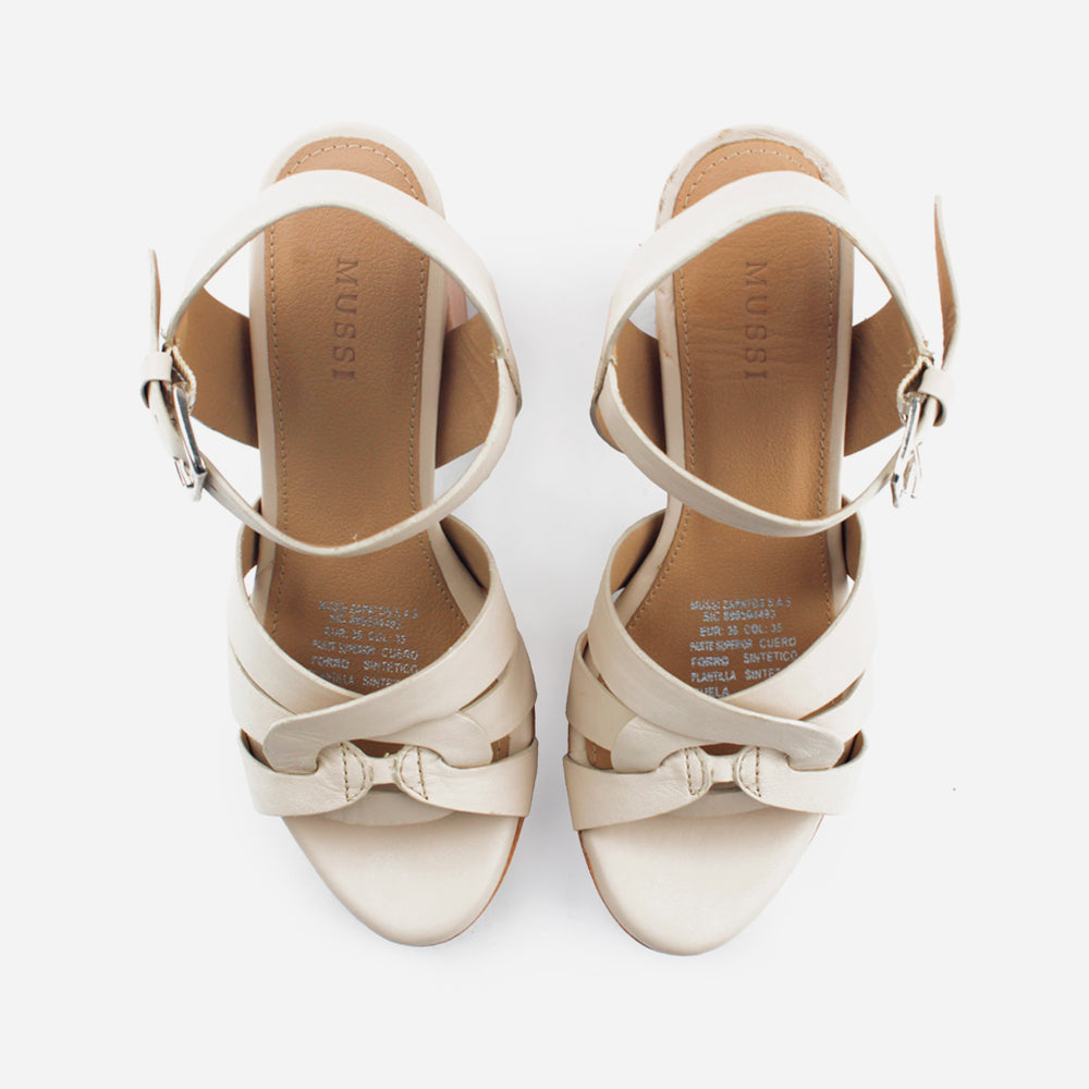 Sandalia tacon plataforma mía de cuero para mujer - Beige