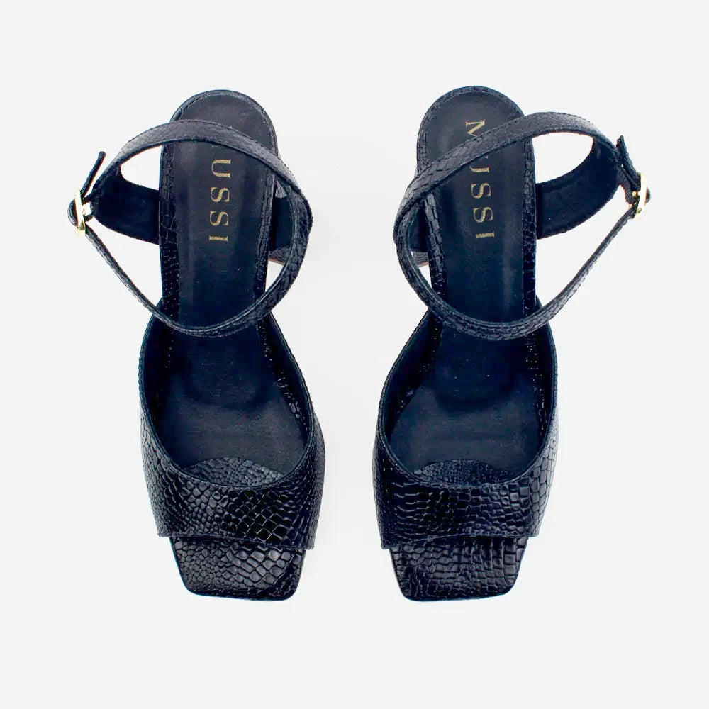 Sandalia tacon zaria de cuero para mujer - Negro