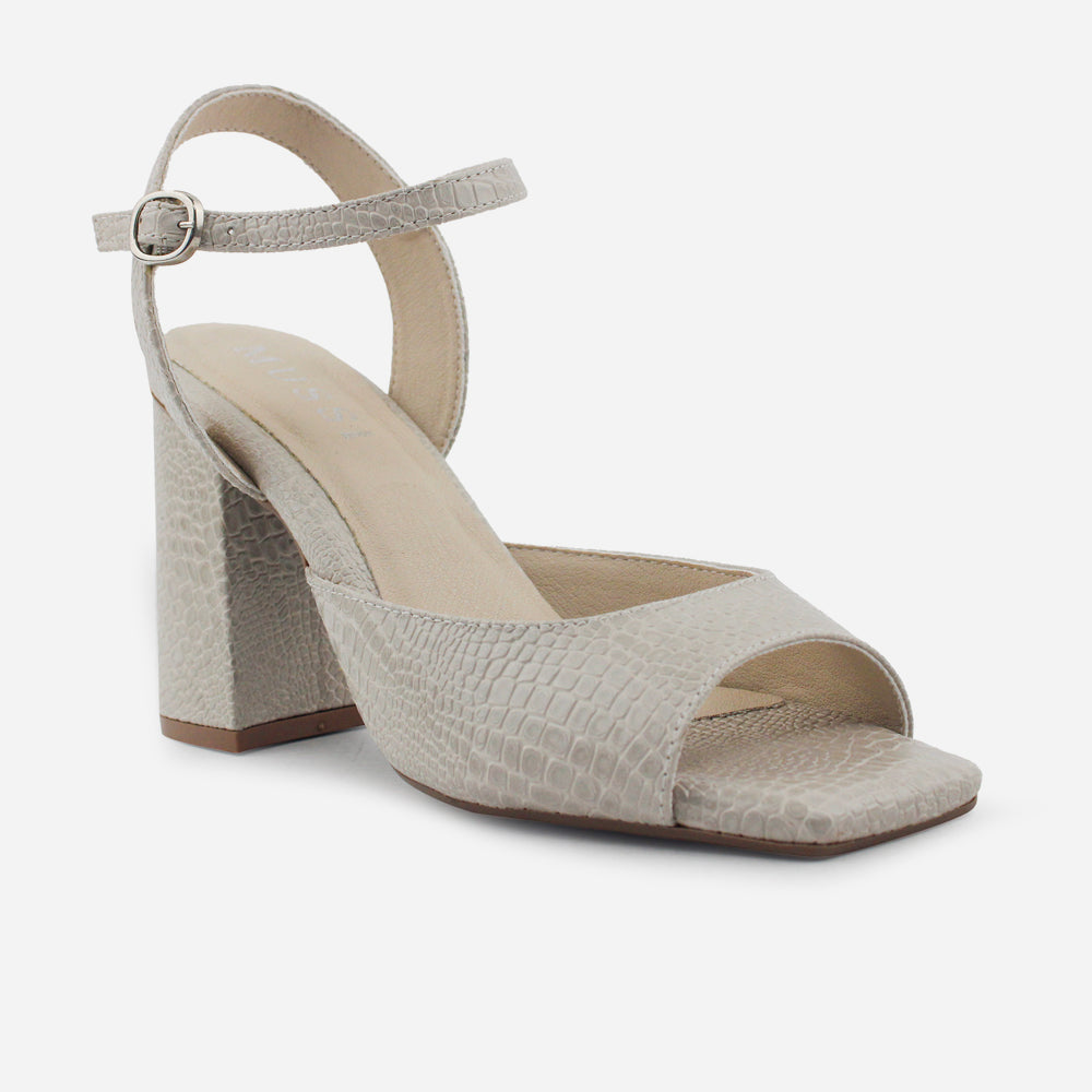 Sandalia tacon zaria de cuero para mujer - Gris