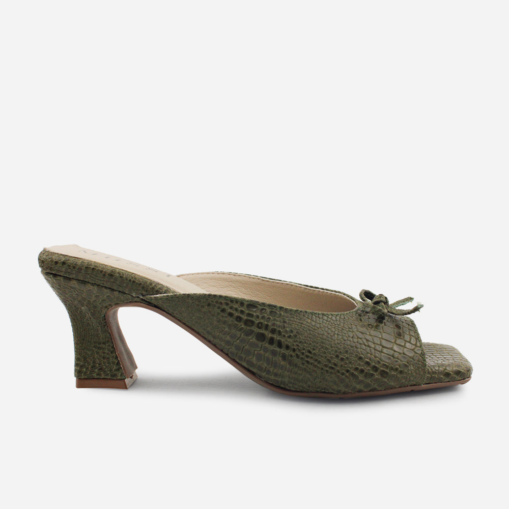 Sandalia tacon jaspe de cuero para mujer - Verde