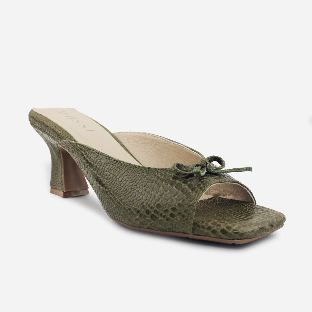 Sandalia tacon jaspe de cuero para mujer - Verde