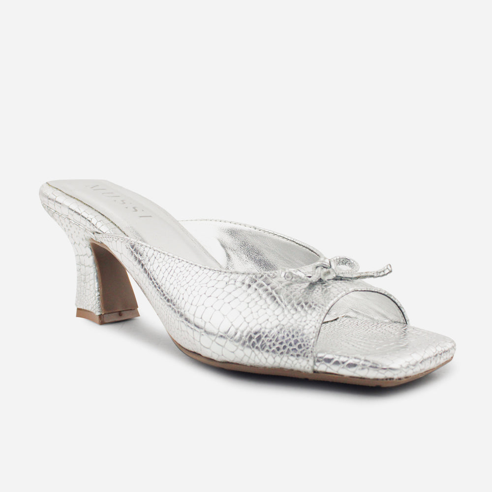 Sandalia tacon jaspe de cuero para mujer - Plata