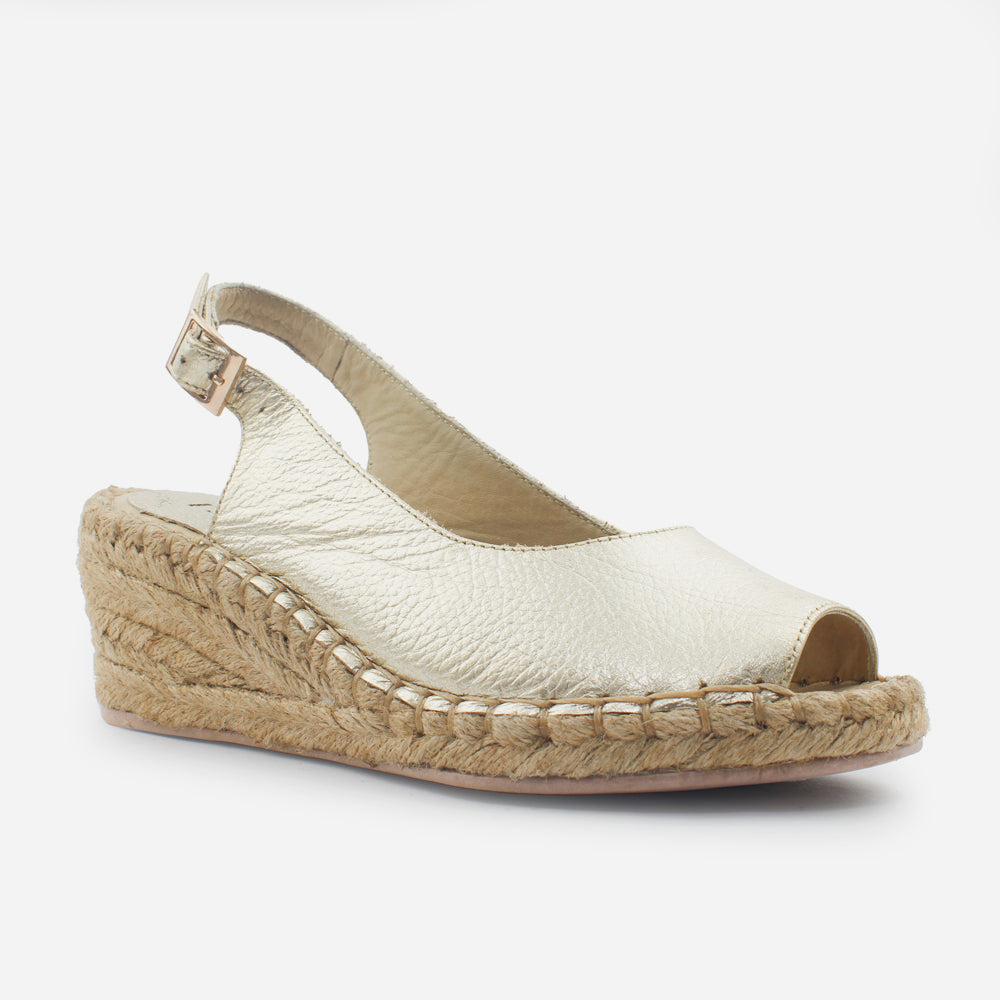 Sandalia espadrilla celeste de cuero para mujer - Oro