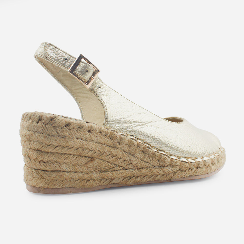 Sandalia espadrilla celeste de cuero para mujer - Oro