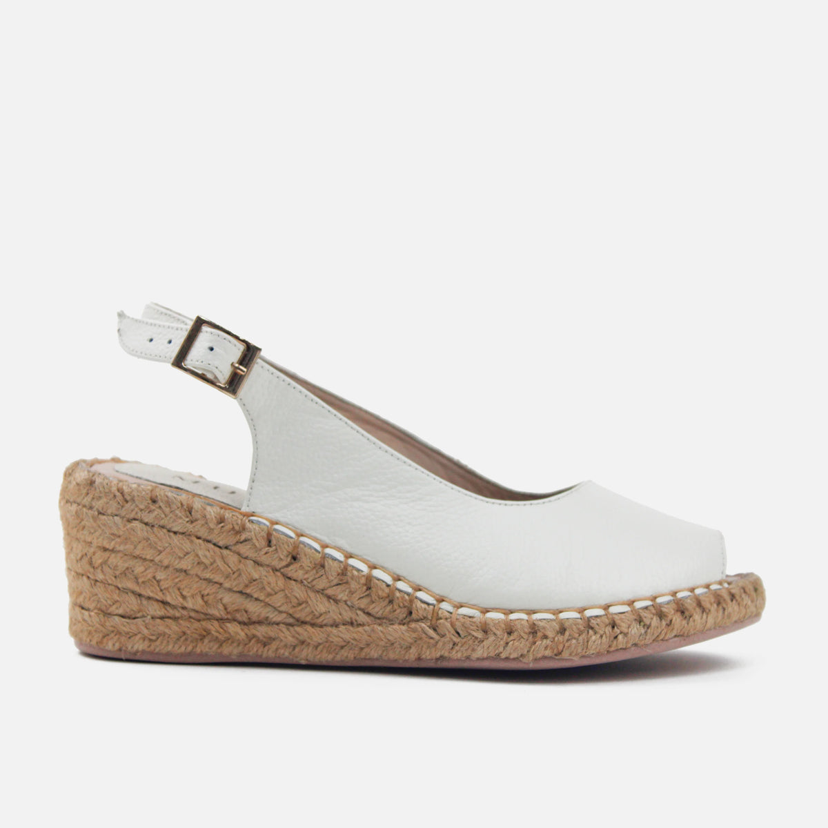 Sandalia espadrilla celeste de cuero para mujer - Hueso