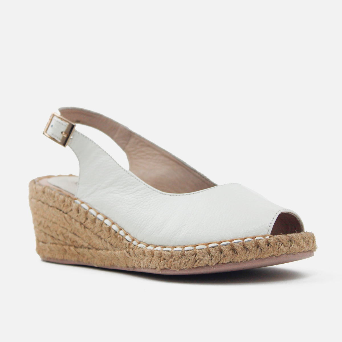 Sandalia espadrilla celeste de cuero para mujer - Hueso