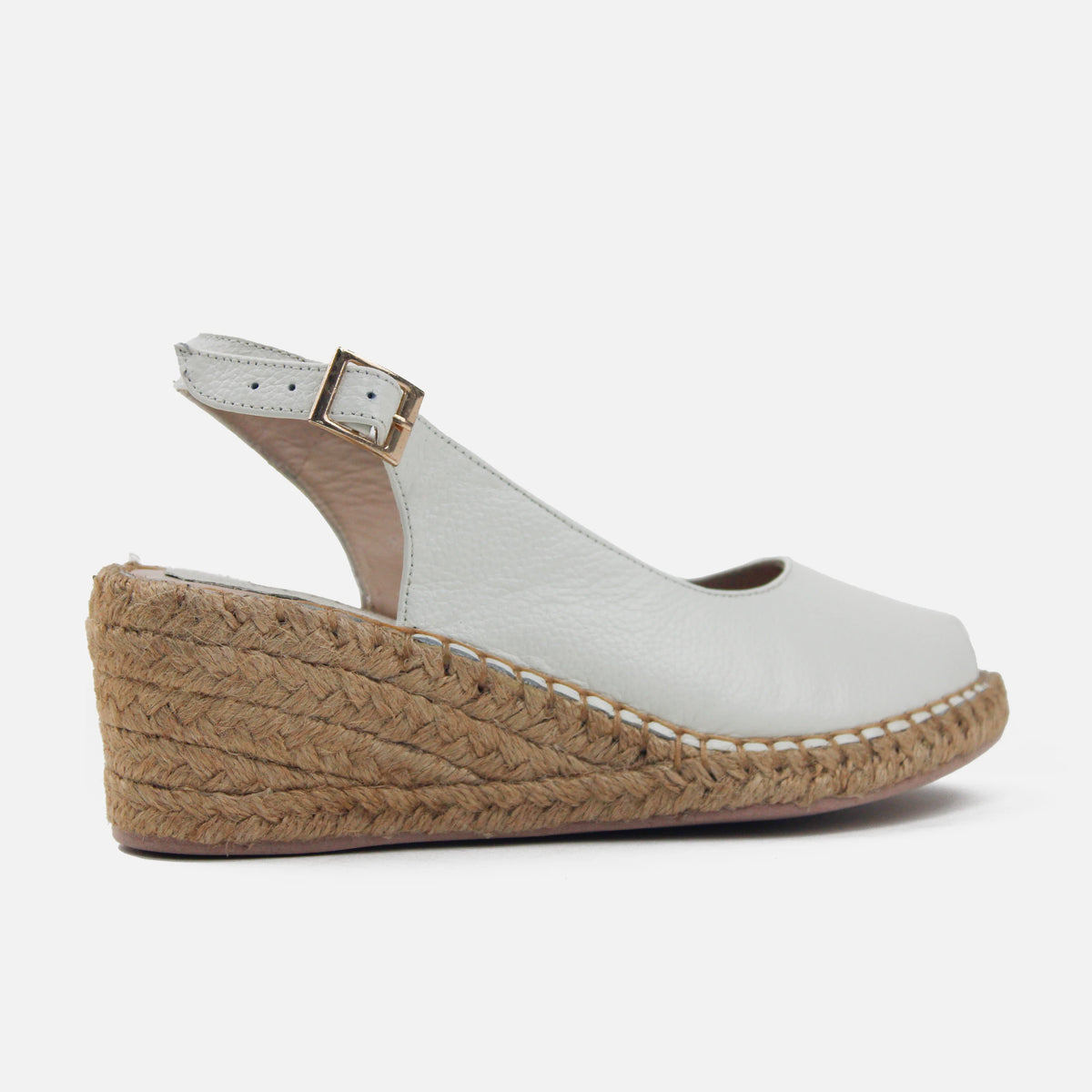 Sandalia espadrilla celeste de cuero para mujer - Hueso