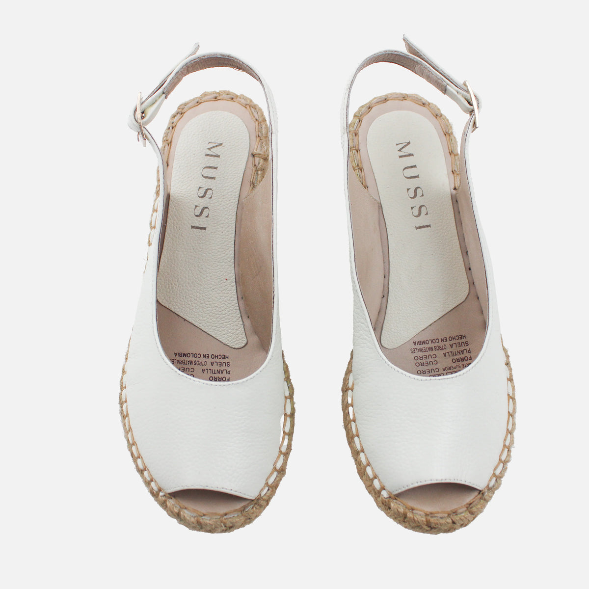 Sandalia espadrilla celeste de cuero para mujer - Hueso