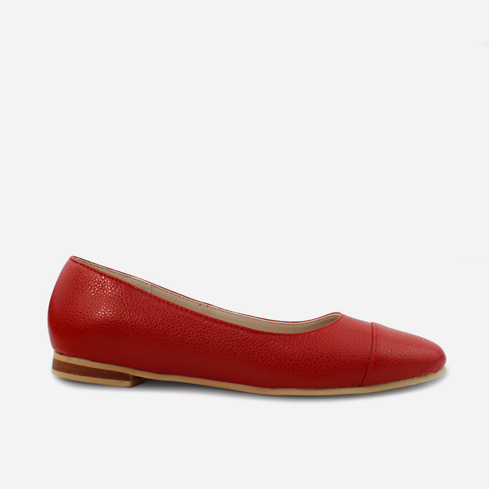 Baleta plana leia de cuero para mujer - Rojo