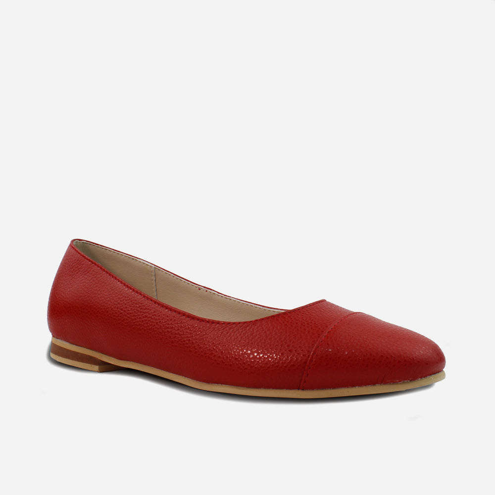 Baleta plana leia de cuero para mujer - Rojo