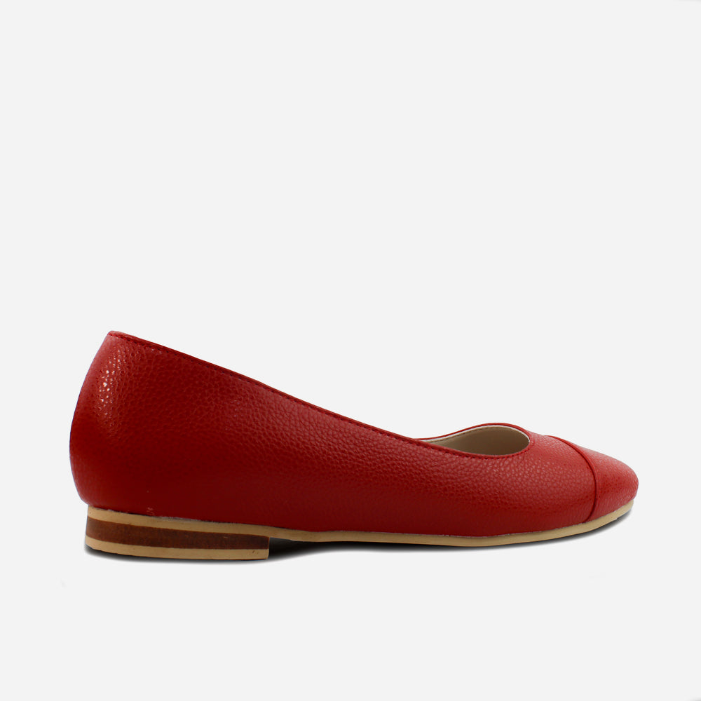 Baleta plana leia de cuero para mujer - Rojo