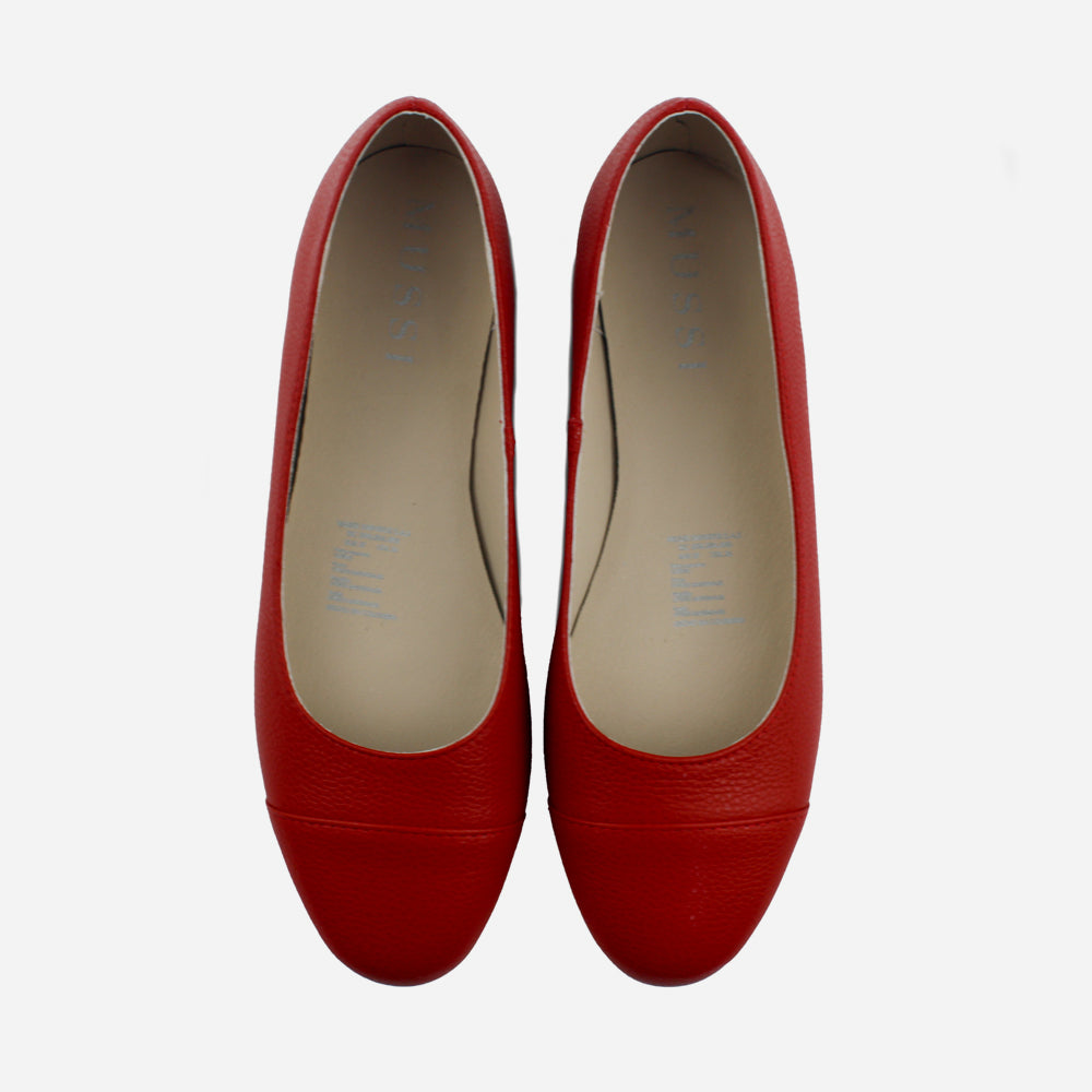 Baleta plana leia de cuero para mujer - Rojo