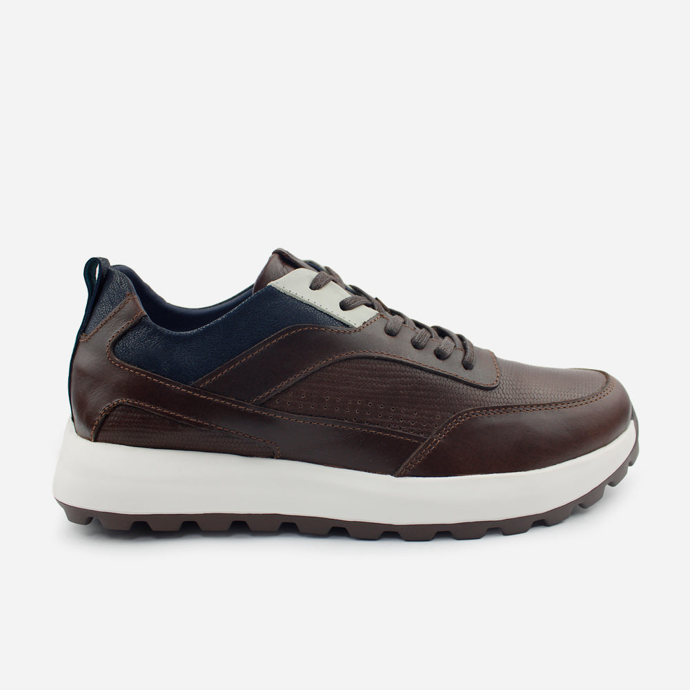 Tenis Sneakers alan de cuero graso para hombre - Café