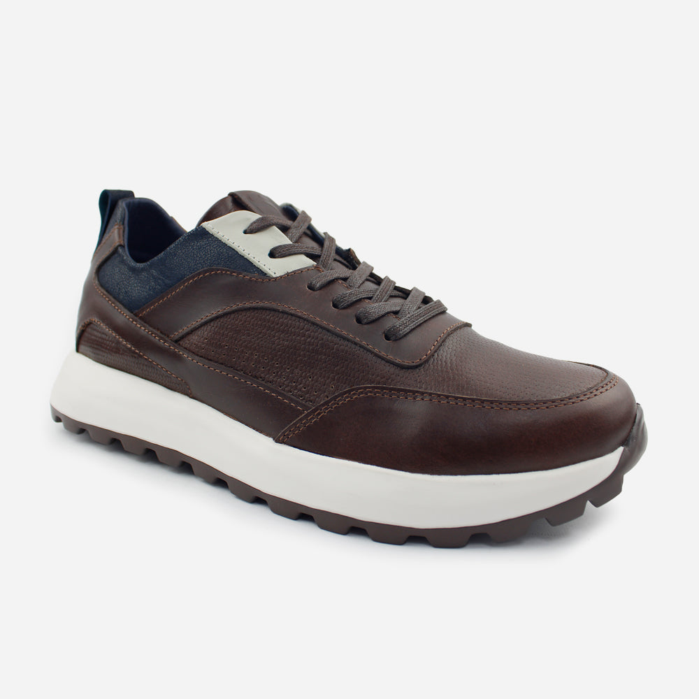 Tenis Sneakers alan de cuero graso para hombre - Café