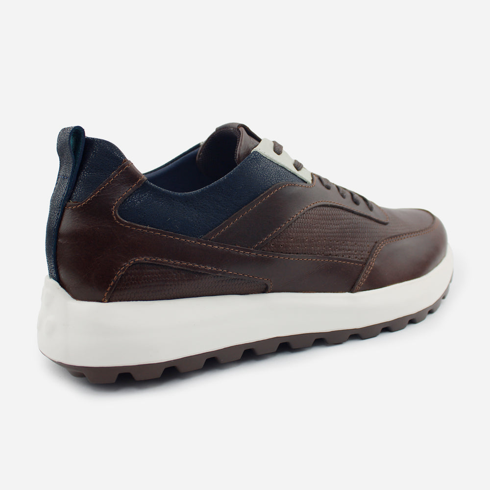 Tenis Sneakers alan de cuero graso para hombre - Café