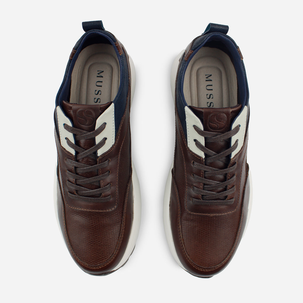 Tenis Sneakers alan de cuero graso para hombre - Café