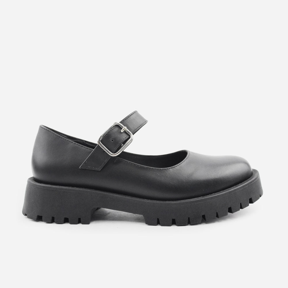 Mocasin tractorado camil de cuero para mujer - Negro