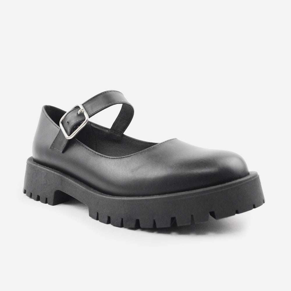 Mocasin tractorado camil de cuero para mujer - Negro