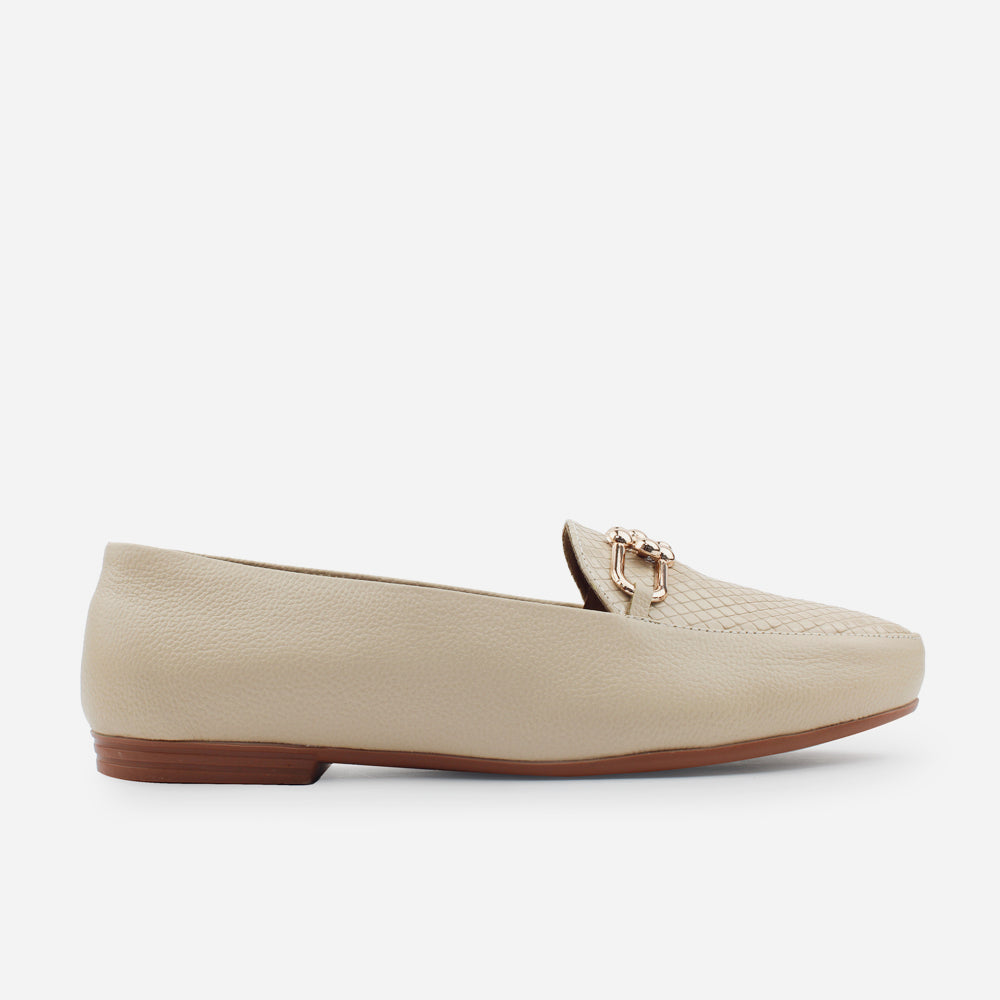 Mocasin sleeper bianca de cuero para mujer - Beige