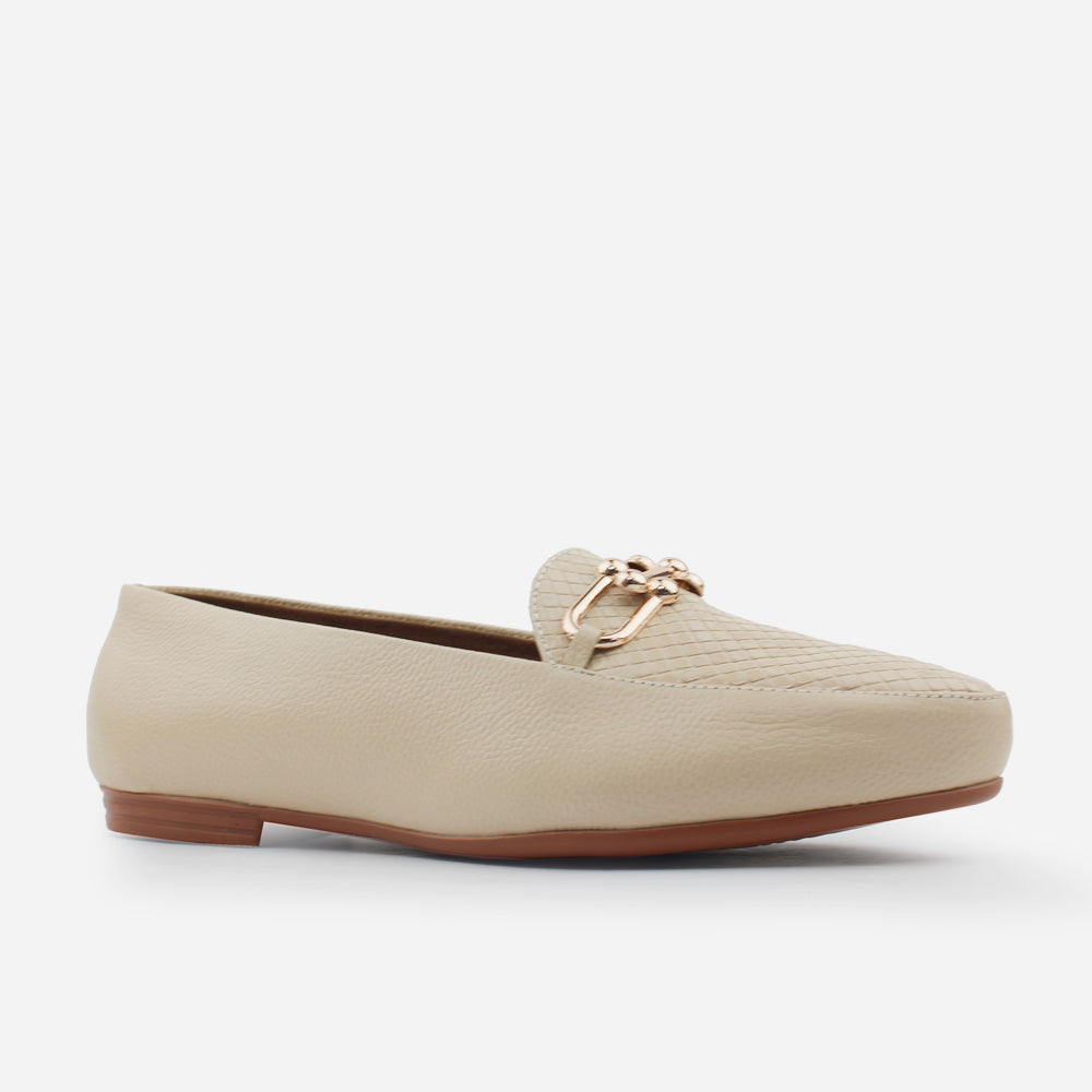 Mocasin sleeper bianca de cuero para mujer - Beige