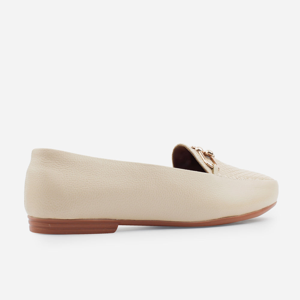 Mocasin sleeper bianca de cuero para mujer - Beige