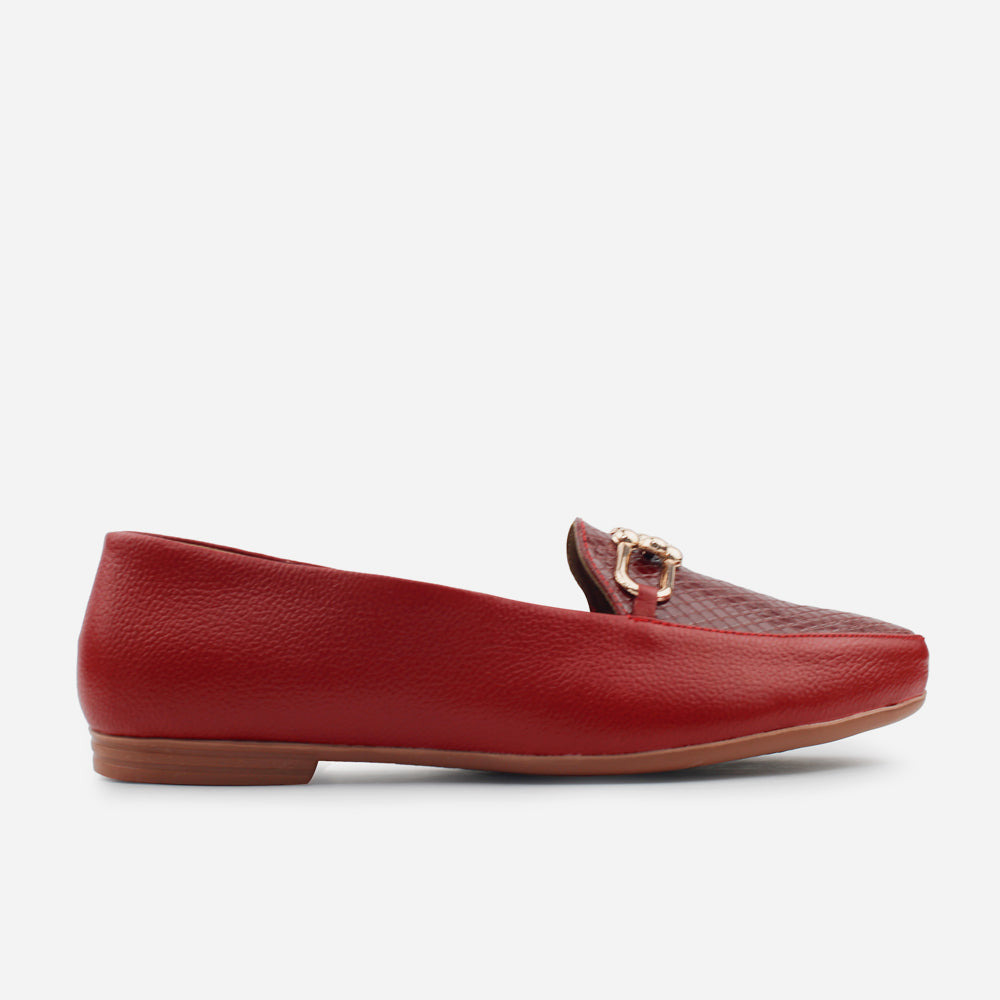 Mocasin sleeper bianca de cuero para mujer - Rojo